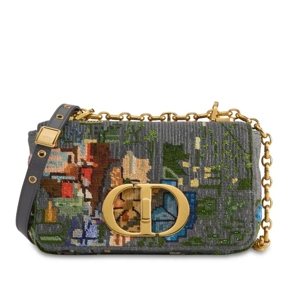 Christian Dior Chain Caro Shoulder Bag cotton Gray Gold - Picture 2 of 7